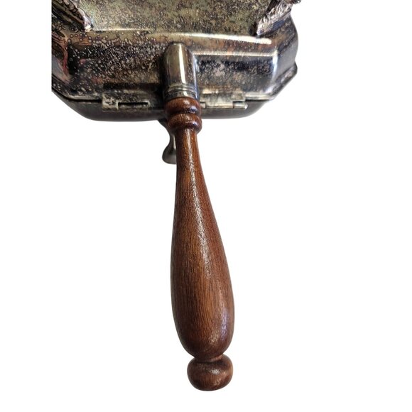 Antique Silver Footed Silent Butler Crumb Catcher Wood Handle - Picture 9 of 14